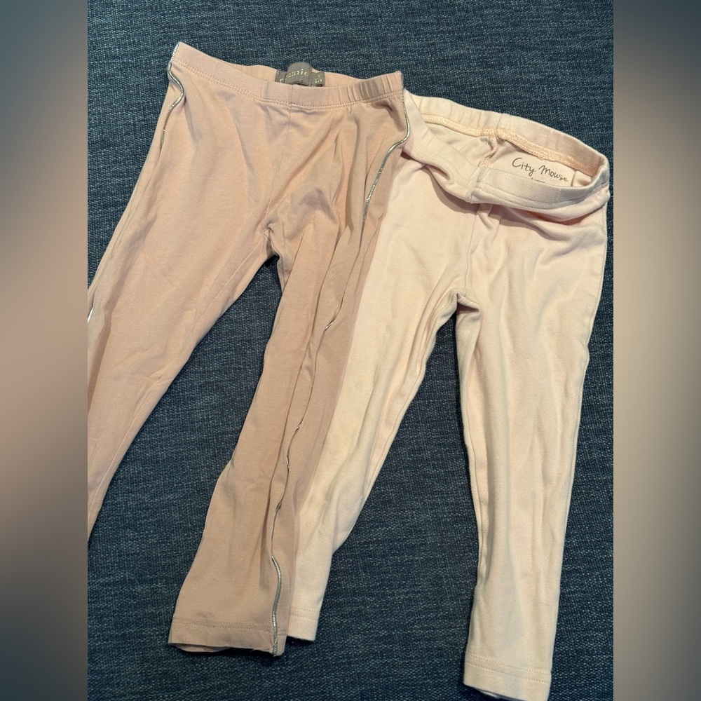 Two pairs of girls pink leggings size 3-4. Brands are Creamie and City Mouse